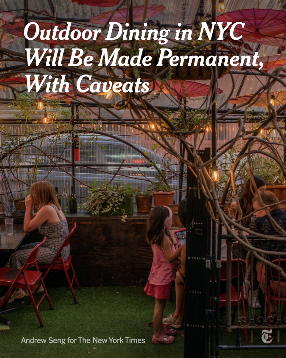 The New York City Council is expected to approve a bill on Thursday that would allow restaurants to continue to offer outdoor dining under a new licensing system, but owners would be required to take down street-based structures each year by Nov. 30. nyti.ms/3QpvZe2