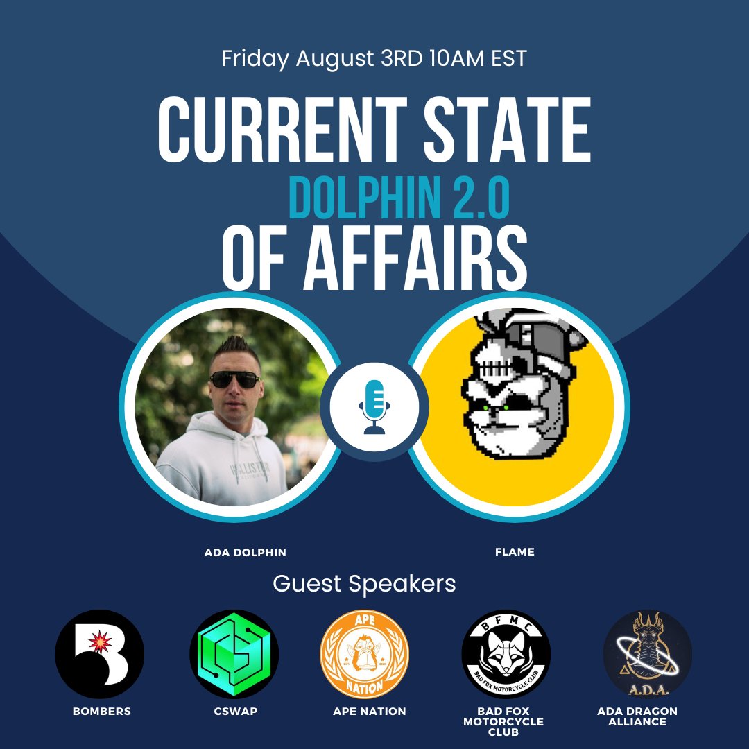 RichAdaDolphin's tweet photo. 🐬📢Friday save the date:
Get updates from these projects and more.
🔥Legendary Co-Host @TheVirtualFlame 
@BombersCNFT @CswapDEX @Ape_NationNFT @BadFoxMC @CSWAP_Destroy 
✅Like
✅Follow &amp; RT

Save the Space! 👇
https://t.co/lNm44LLohu https://t.co/Znlj6hJInE