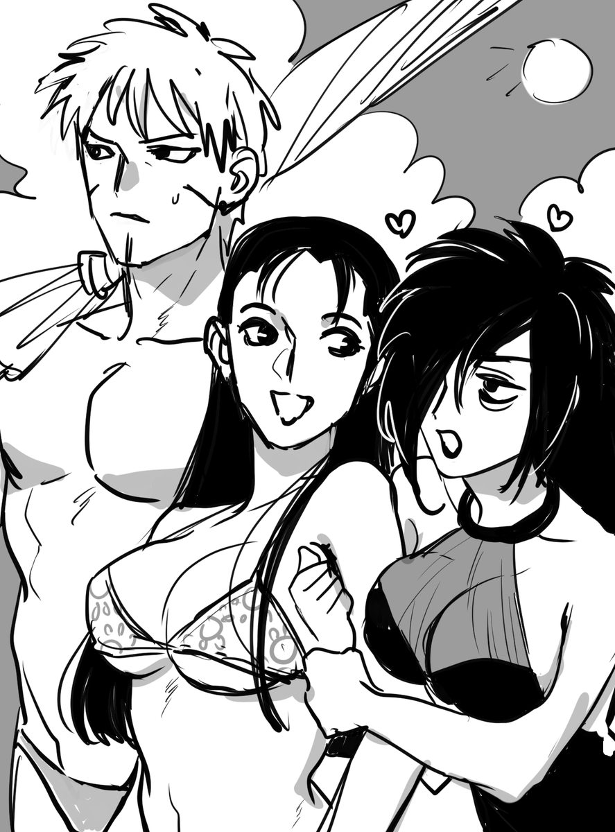 tatami3107's tweet photo. ※女体化　♀柱マダ♀が二人で海水浴に行くというので護衛役として二人の両親に頼まれてついてきたけど絶対ワシ要らんだろとなっている扉ま https://t.co/TO5MJbvyg5