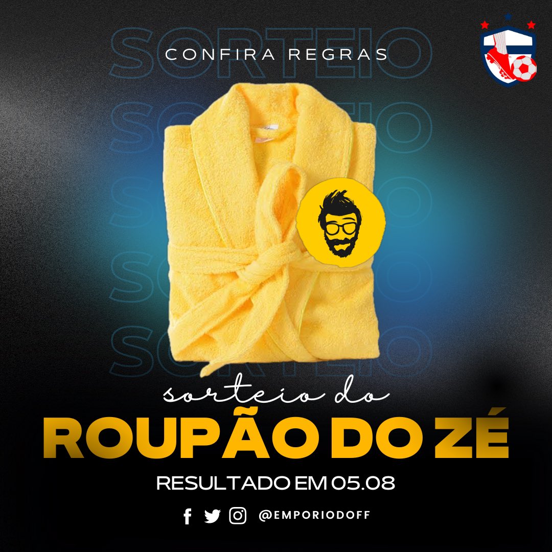 ⭐ SORTEIO: Roupão do Zé Delivery ⭐️

Ganhamos um roupão do Zé e decidimos sortear para vcs (eita, como tem ♥️ grande)!

➡ REGRAS:
- Seguir <a href="/emporiodoff/">Empório do Futebol Feminino</a> 
- RT nesse tweet
- Marcar 2 pessoas nos comentários com a #TorcidaZéDelivery

✅ RESULTADO: 05/08, quando começam as oitavas!