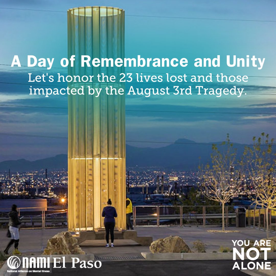 NAMIElPaso's tweet photo. 💚 Today, as we remember the tragic events of August 3rd, we stand together to break the stigma on mental health. You are not alone. It's okay to not be okay.  Reach out for support, lean on someone you trust. 

⭐ Please visit https://t.co/kwuwJ2sj02 for resources and support. https://t.co/5478YqscbX