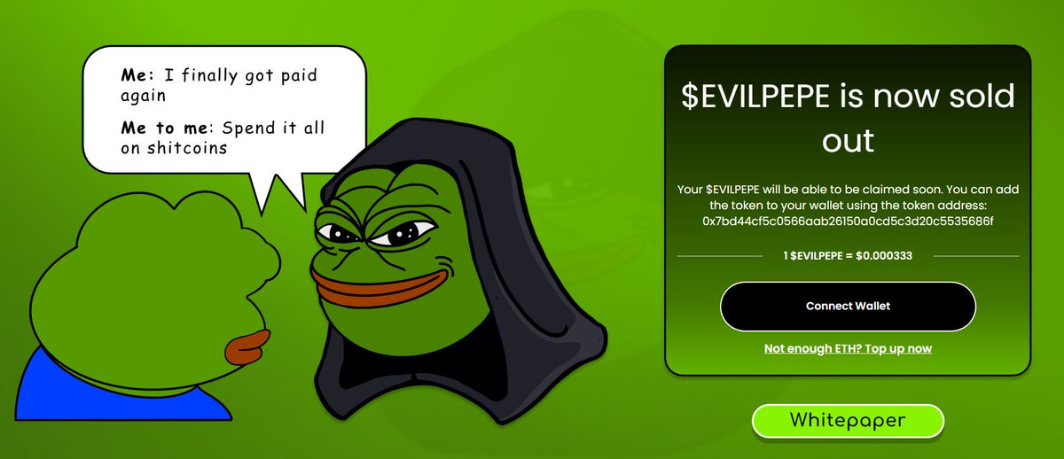 CryptoThannos's tweet photo. Get ready for dark-magic with your wallets, as #evilpepetoken is looking to sore untapped Web3 latent.

Launch time: 1PM EST
 
Contract is already deployed, presale can claim at launch, 0/0 tax, 0 team tokens &amp; $2.2M starting MC
Liquidity is locked for 3 months

 @evilpepe_token https://t.co/09RBxPxno6