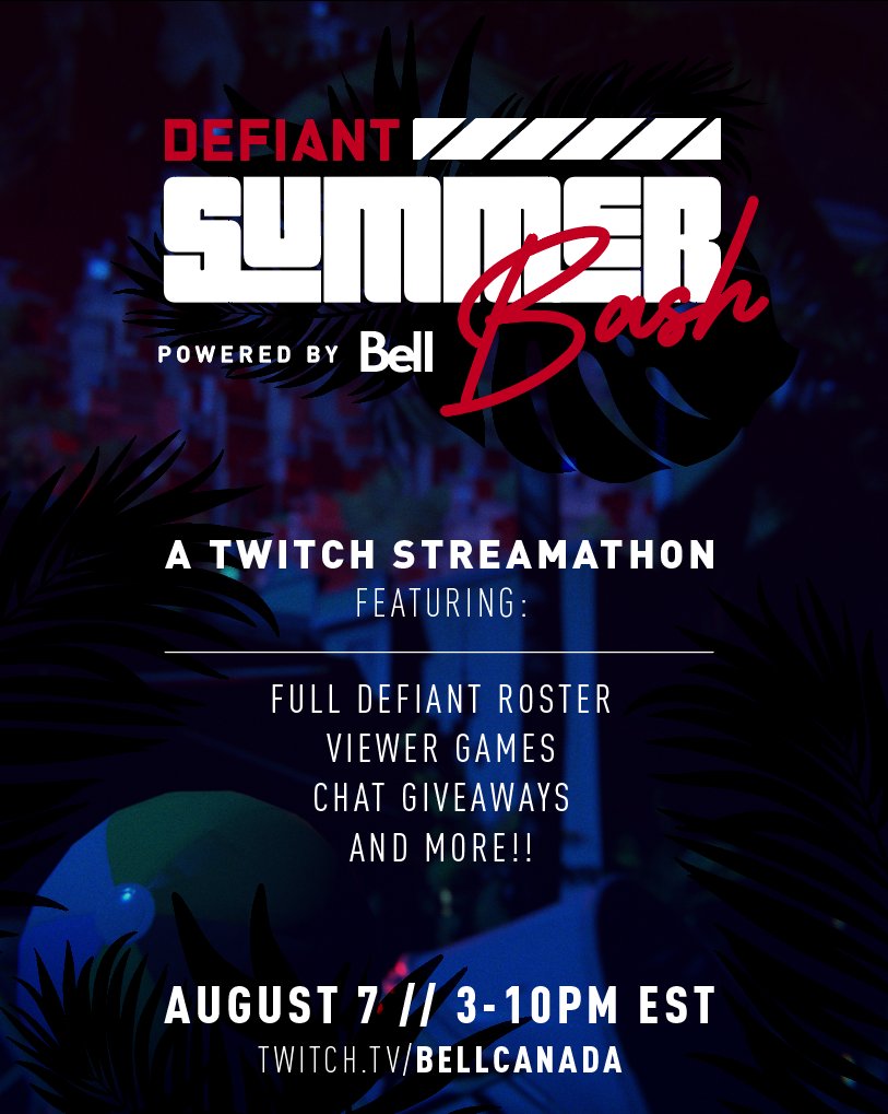TorontoDefiant's tweet photo. YOU'RE INVITED TO THE DEFIANT SUMMER BASH POWERED BY @BELL ππ΄
Viewer games & giveaways ALL DAY! And we'll be spicing it up with some Mischief & Magic, PUGs, and Workshop Arcade games!
ποΈ Aug 7
π 3-10PM ET
π https://t.co/GKp95W87mO
#RiseTogether | #BetterWithBell https://t.co/jKNTsW8if1