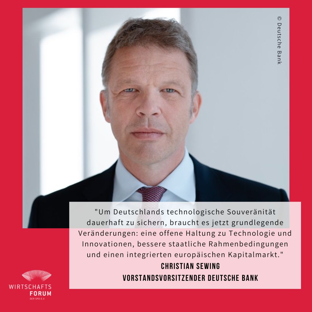 Wirtschaft_SPD's tweet photo. Christian Sewing, CEO @DeutscheBank spricht sich in unserem Band #Futurenomics u.a. für eine Kapitalmarktunion aus, um das notwendige private Kapital für Investitionen zum nachhaltigen Umbau unserer Wirtschaft mobilisieren zu können. https://t.co/lMjWz8YGIE