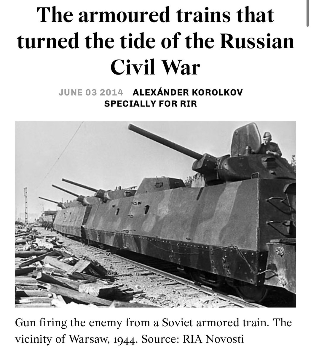 Heindsight's tweet image. Armored rail trains are still in use since before WW1 when Russia built up a militarized rail systems to provide defense and safe transport of troops. Rail cars with impressive armor and weaponry can be seen in military museums and the central Perm region train cemetery. 🚊🌞🚂