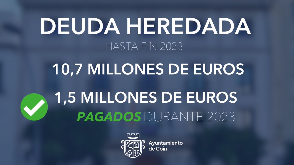 FranSantosCoin's tweet photo. ✅ Seguimos reduciendo la deuda heredada en el @AytoCoin al tiempo que realizamos numerosas inversiones, mejoramos servicios públicos y damos certidumbre a las empresas. En septiembre, iniciamos nuevas obras de envergadura 👉 https://t.co/IhAlren75q #CoinAvanza https://t.co/bX4ZxS5F9J