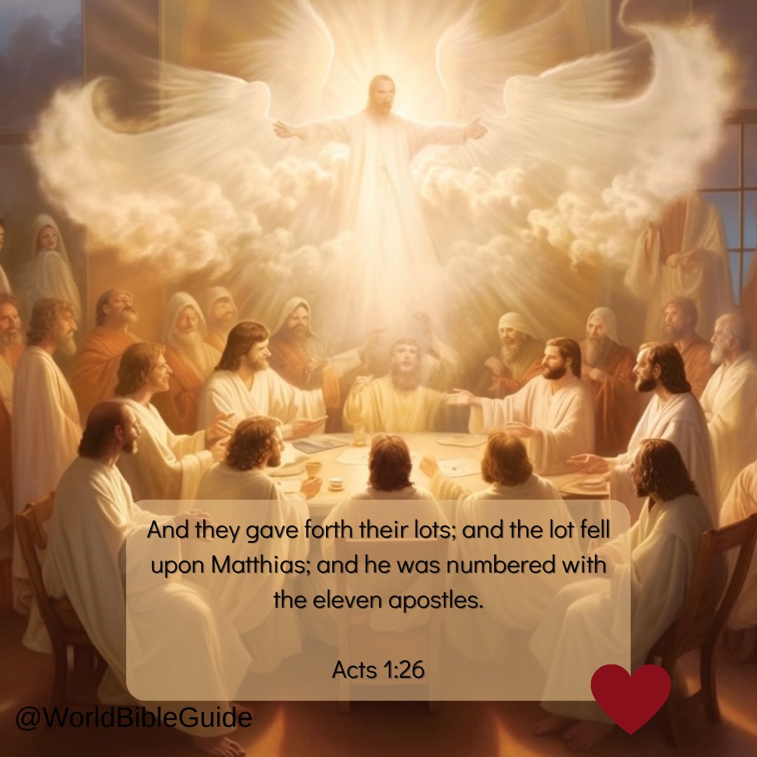 WorldBibleGuide's tweet photo. Acts 1:26
"And they gave forth their lots; and the lot fell upon Matthias; and he was numbered with the eleven apostles."
#bible #bibleverse #verse #bibleexplained #acts #inspiration #mountzion #godsplan #faith https://t.co/hmV6kfoxwG