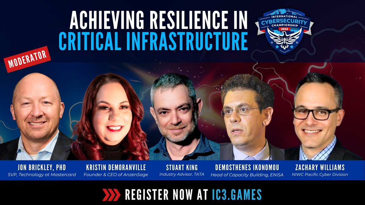 IC3Games2023 (@ic3games2023) on Twitter photo THURS #IC3games2023 session, "Achieving Resilience In #CriticalInfrastructure." Led by <a href="/Mastercard/">Mastercard</a> Sr. VP & fellow panelists including #cyberexperts from @AnzenSage, <a href="/ENISA/">enisa</a>, <a href="/TCS/">Tata Consultancy Services</a> & <a href="/US_CYBERCOM/">U.S. Cyber Command</a>.
Still time to register for the livestream or go in person: hubs.li/Q01ZNZZ70 THURS #IC3games2023 session, "Achieving Resilience In #CriticalInfrastructure." Led by <a href="/Mastercard/">Mastercard</a> Sr. VP & fellow panelists including #cyberexperts from @AnzenSage, <a href="/ENISA/">enisa</a>, <a href="/TCS/">Tata Consultancy Services</a> & <a href="/US_CYBERCOM/">U.S. Cyber Command</a>.
Still time to register for the livestream or go in person: hubs.li/Q01ZNZZ70