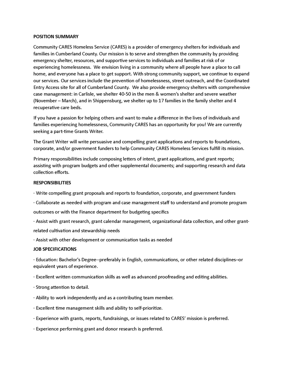 CARES4homeless's tweet image. We are hiring for a part-time Grant Writer!