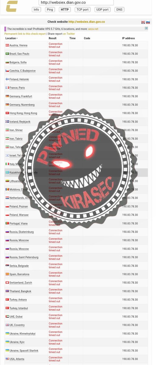 #Colombia, we have a lot in store for you in the near future (⁠◠⁠‿⁠◕⁠)

#Colombian government website http://websiex.dian(.)gov(.)co is #TangoDown and offline in regards to #OpOrg0n and #OpColombia. #KiraSec
#Anonymous
