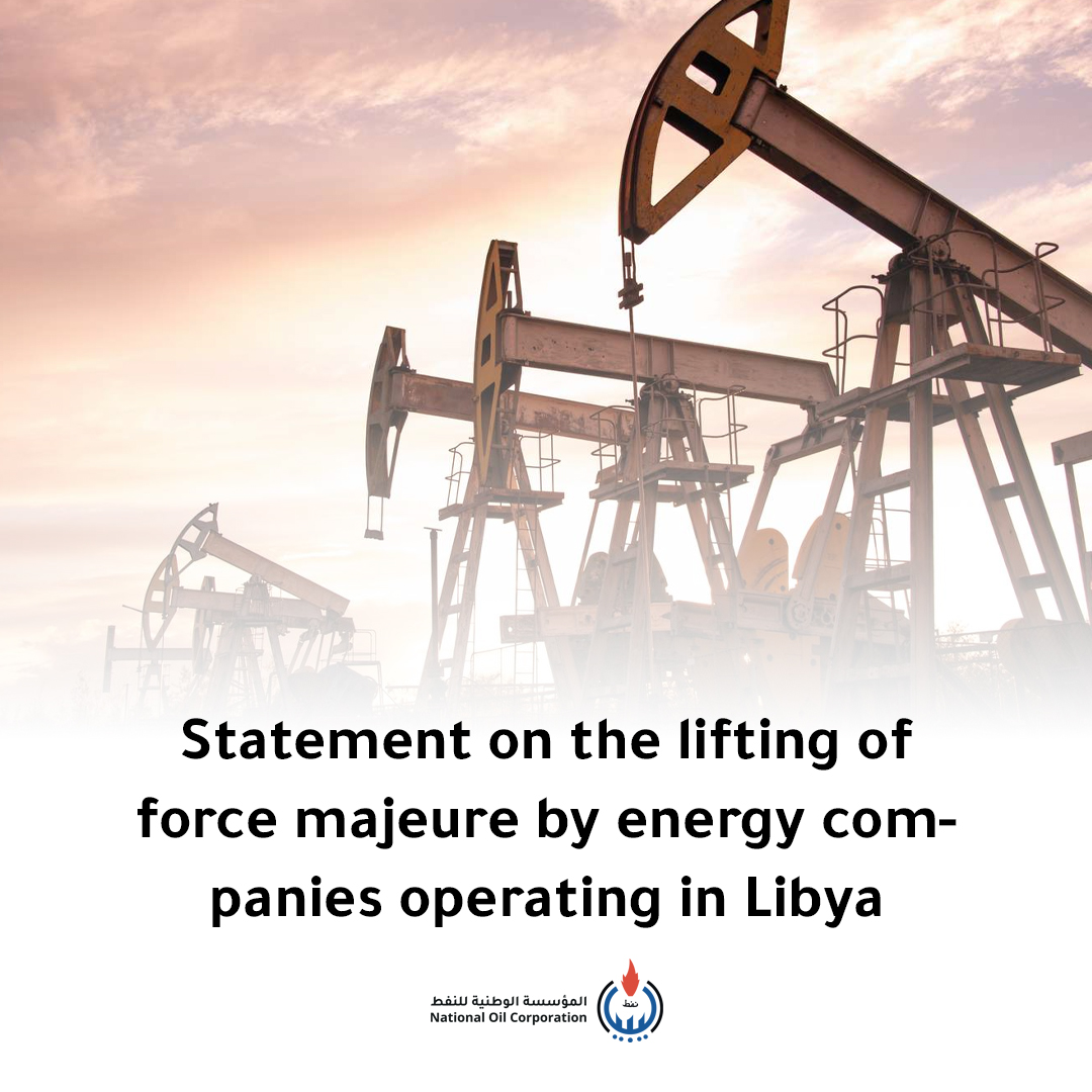 NOC_Libya's tweet photo. Statement on the lifting of force majeure by energy companies operating  in #Libya

#NOC #OIL

Check the Statement:- https://t.co/qdU4hw5DOQ https://t.co/5MJJCiPYIE