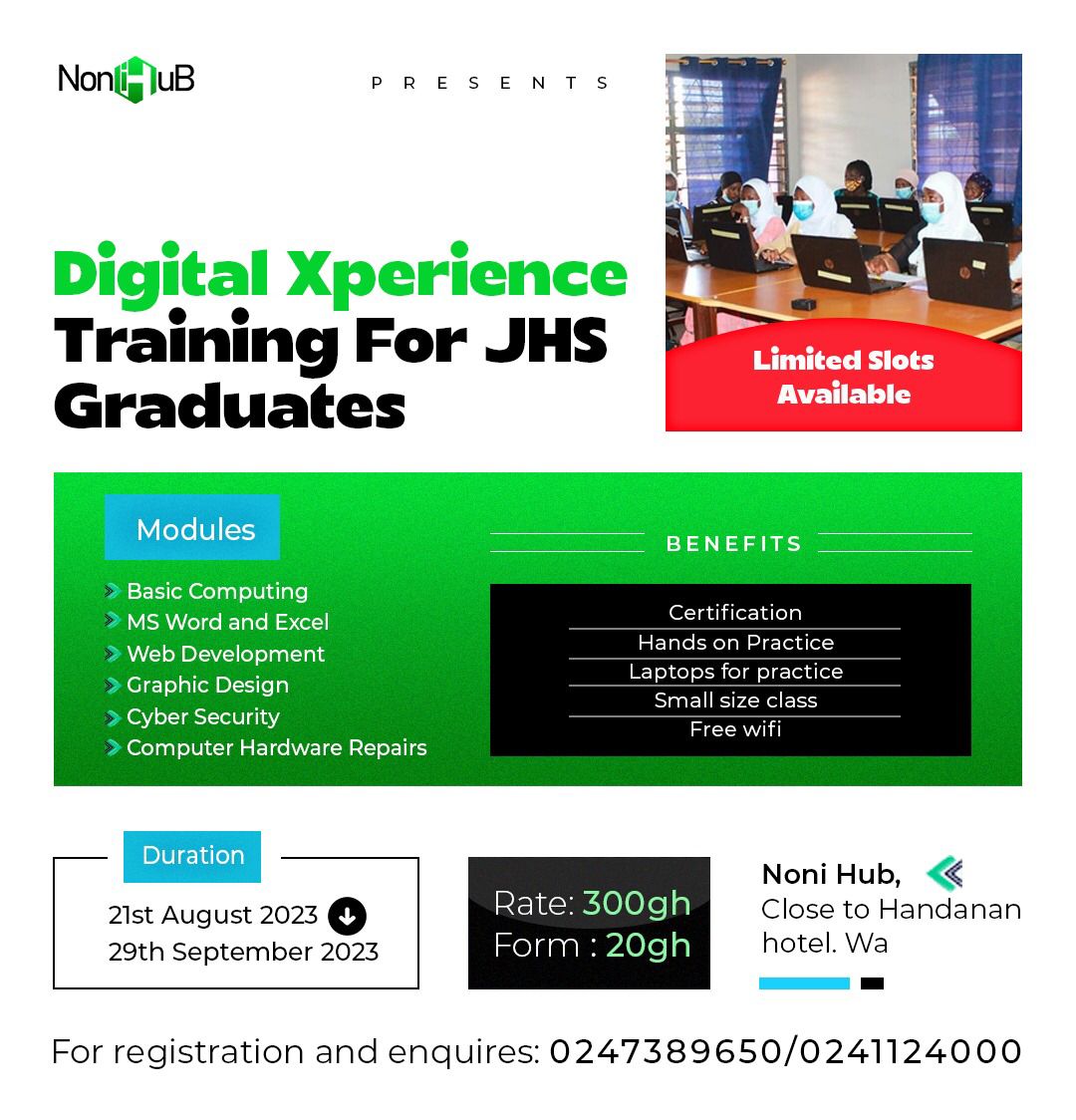 noni_hub's tweet photo. Noni Hub is thrilled to present the Digital Experience Training Program, designed to equip BECE graduates with essential digital skills for the future!
Rate: Ghc300
To register, click on the link https://t.co/qkReq8Y1wK
#nonihub #DigitalExperienceTraining #DigitalSkills https://t.co/0nR4NmLcbF