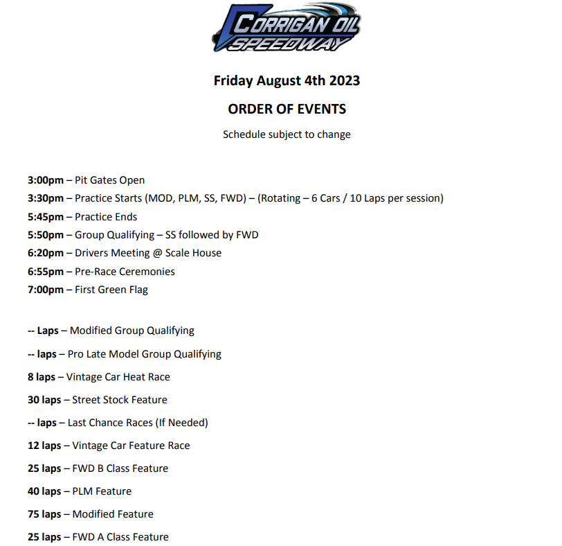 mattprieur's tweet image. Schedule of Events for This Weekend 👇

Fri.-8/4 - @CorriganOilRace (MI)
The 13th Running of the #TheWildChild +🎆
#TheTrackTheStarsCallHome

Sat.-8/5 - Kalamazoo Speedway (MI)
#BigRigs / Semi-Trucks Racing - Event 4⃣ of the 2023 @SooI500 @PureMichigan Summer Tour
#SooI500