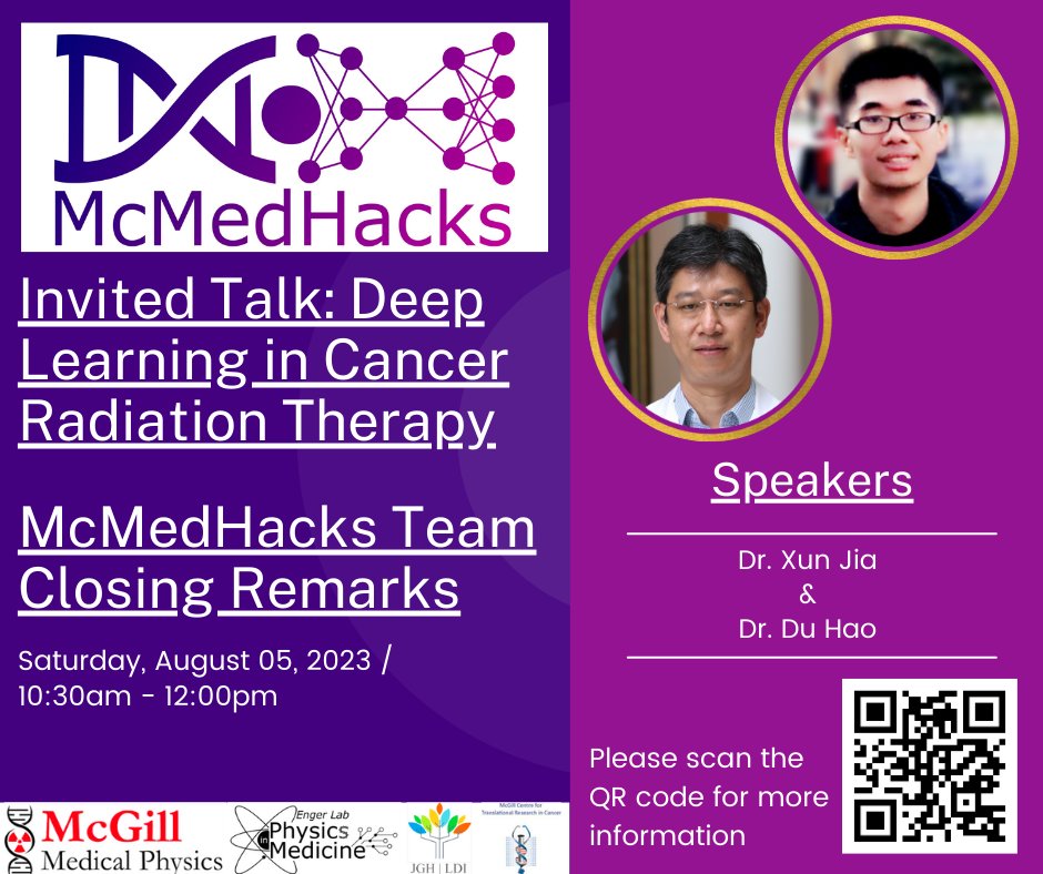 It has been a great pleasure to have you with us this year! Our closing ceremony is on Saturday, August 5 from 10:30 am to 12:00 pm EDT. Dr. Xun Jia and Dr. Du Hao will present their work on deep learning in cancer radiation oncology. @ITransmedtech @MedphysCA @McGillMedPhys