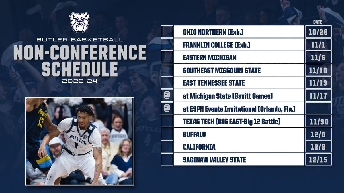 JonRothstein's tweet image. Butler has released its non-conference schedule for the 2023-24 season.