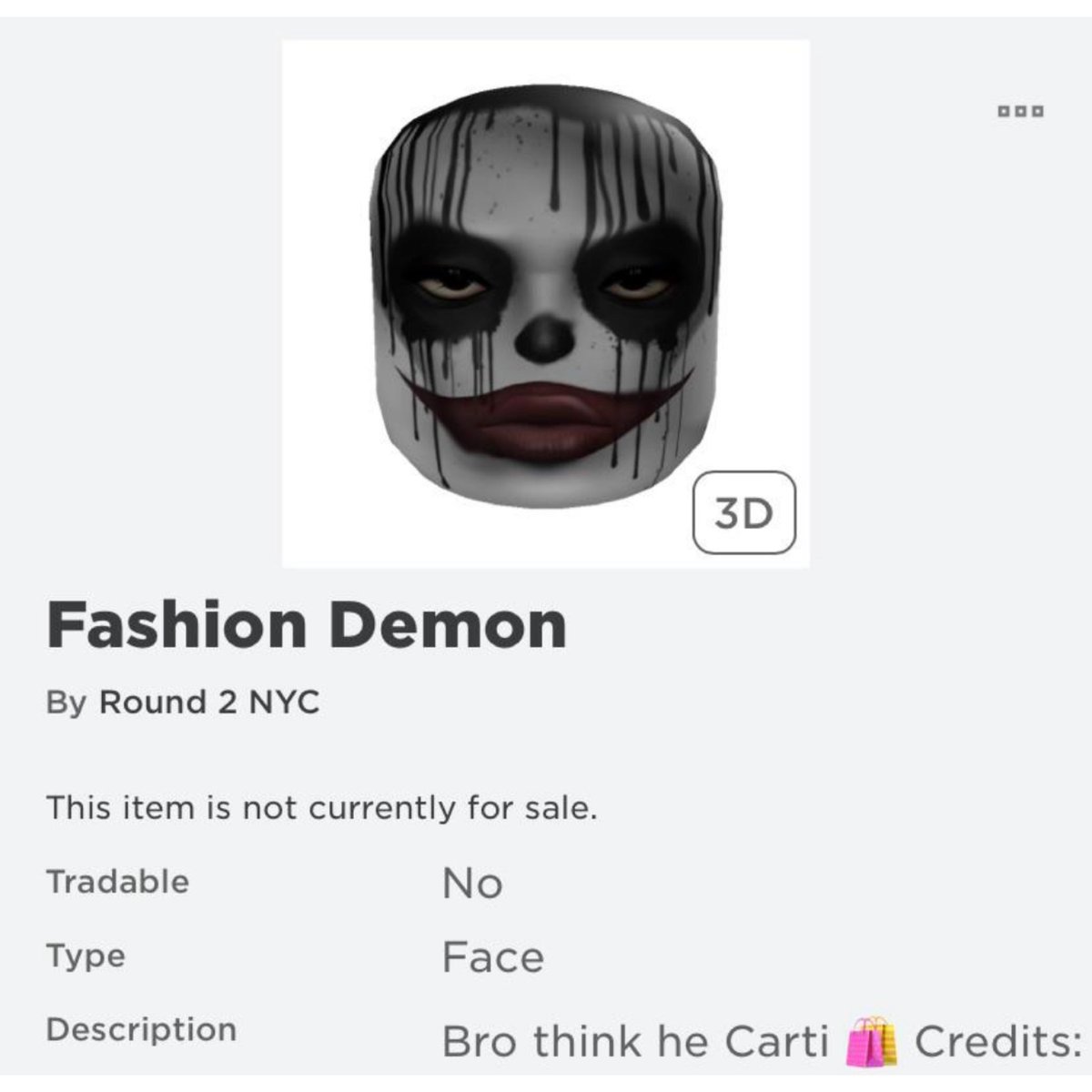 therealugs's tweet photo. Carti’s iconic face paint look was added to Roblox 😭 https://t.co/Mh2A6f7Bp7