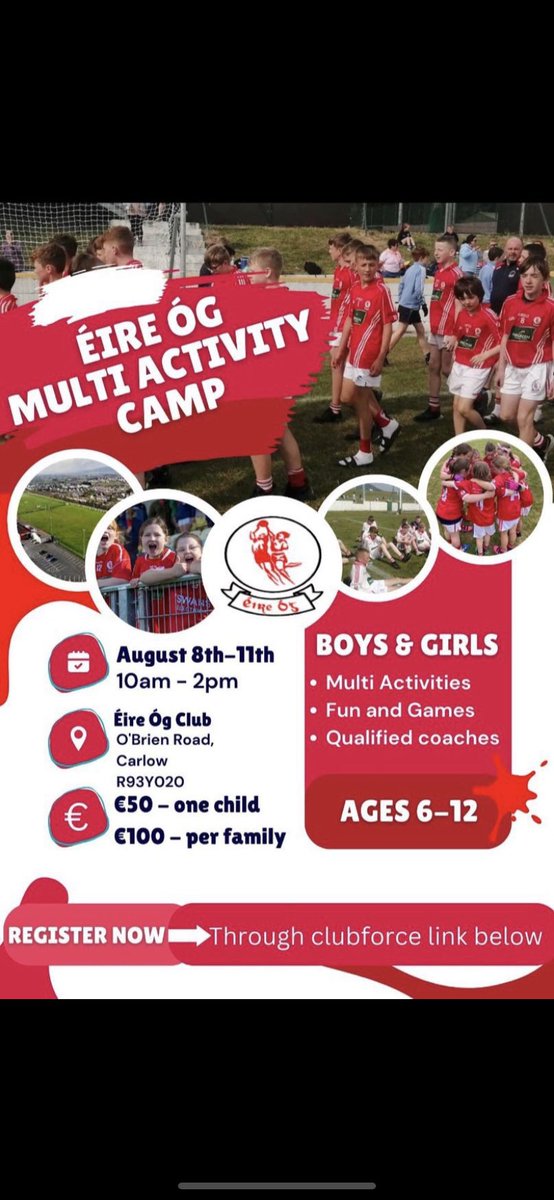 Eireogcarlow's tweet image. Don’t forget to sign up for our multi activity camp taking place next week. member.clubforce.com/memberships_ca…