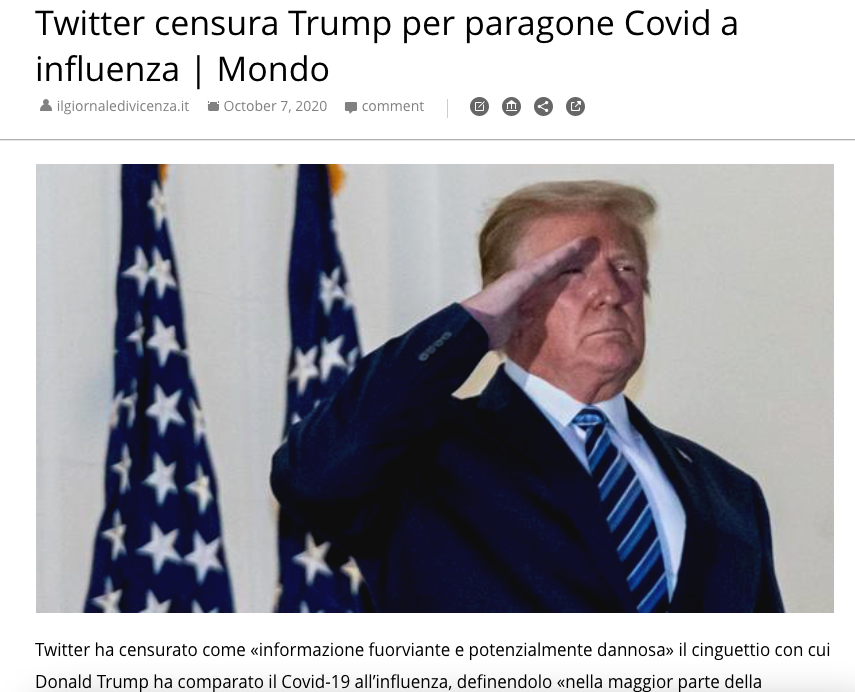 mcc43_'s tweet photo. Memo:
2020_ #Twitter censura #Trump per aver paragonato il #Covid a influenza
L'articolo originale non si trova più, qui sotto l'inizio salvato con #pearltrees https://t.co/jaEoj0G1CP