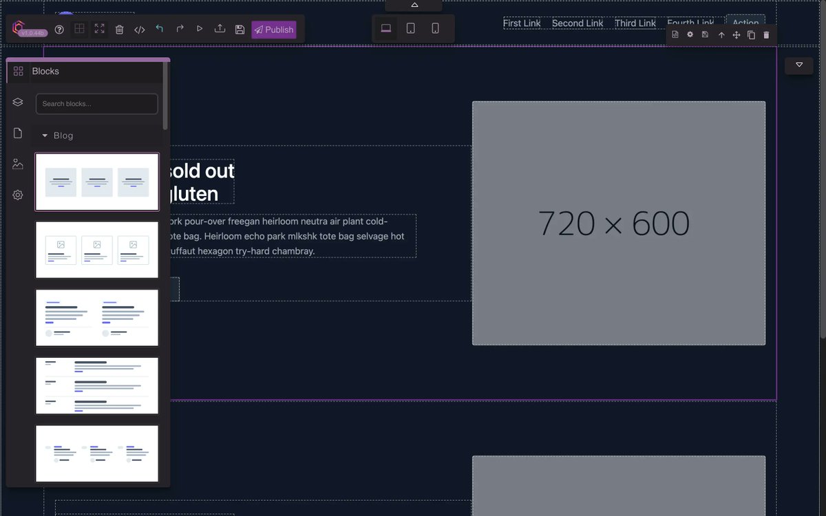 GjsMarket's tweet photo. #grapesjs @grapesjs
Tailwind integration which includes the complete set of dark mode blocks, based on Destack. The plugin contains over 50 unique tailwind blocks and also provides the ability to switch themes and also configure new themes
Buy:
https://t.co/xkjDDi2byC https://t.co/WtBrGO0G9K