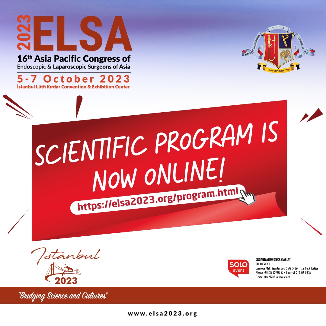 Scientific Program is now online!

Please visit our website:
elsa2023.org/program.html

#invitation #colorectal #bariatric #roboticsurgery #meeting #istanbul #elsa #congress #elsa2023 #endoscopy #surgery #laparoscopy #istanbul #physician #course <a href="/mahirozmen/">Prof Dr M Mahir Ozmen</a>