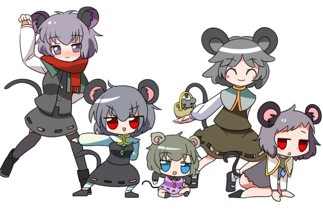 nazrin grey skirt mouse ears mouse girl grey hair red scarf grey vest mouse tail  illustration images