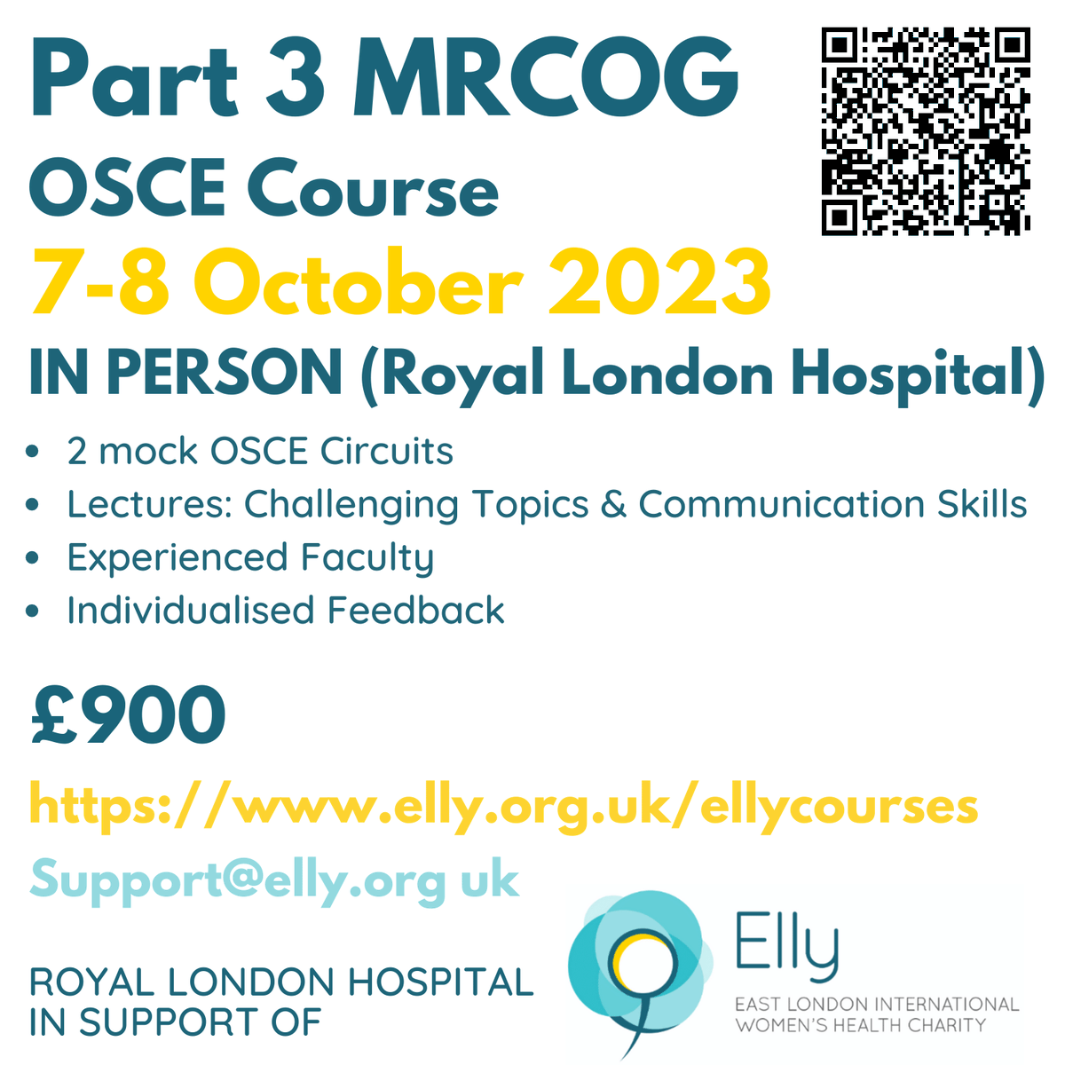 elly_charity's tweet image. 📣 Join us for an #intensive 2 day #MRCOG #PART 3 Face to Face #Course on 7-8 October 2023 at the Royal London Hospital in London. 

What awaits you:🔹Two simulated OSCE circuits for an authentic exam experience.🔹Lectures on challenging topics and vital communication