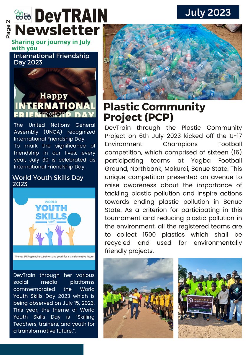 DevTrainNg's tweet photo. We are excited to share the activity highlights for July 2023!
Learn more about the latest stories of our community engagements and capacity building as we continue to foster Sustainable Youth Development in Nigeria. 🇳🇬
#DevTrainNewsletter https://t.co/1v2B4fBRXR