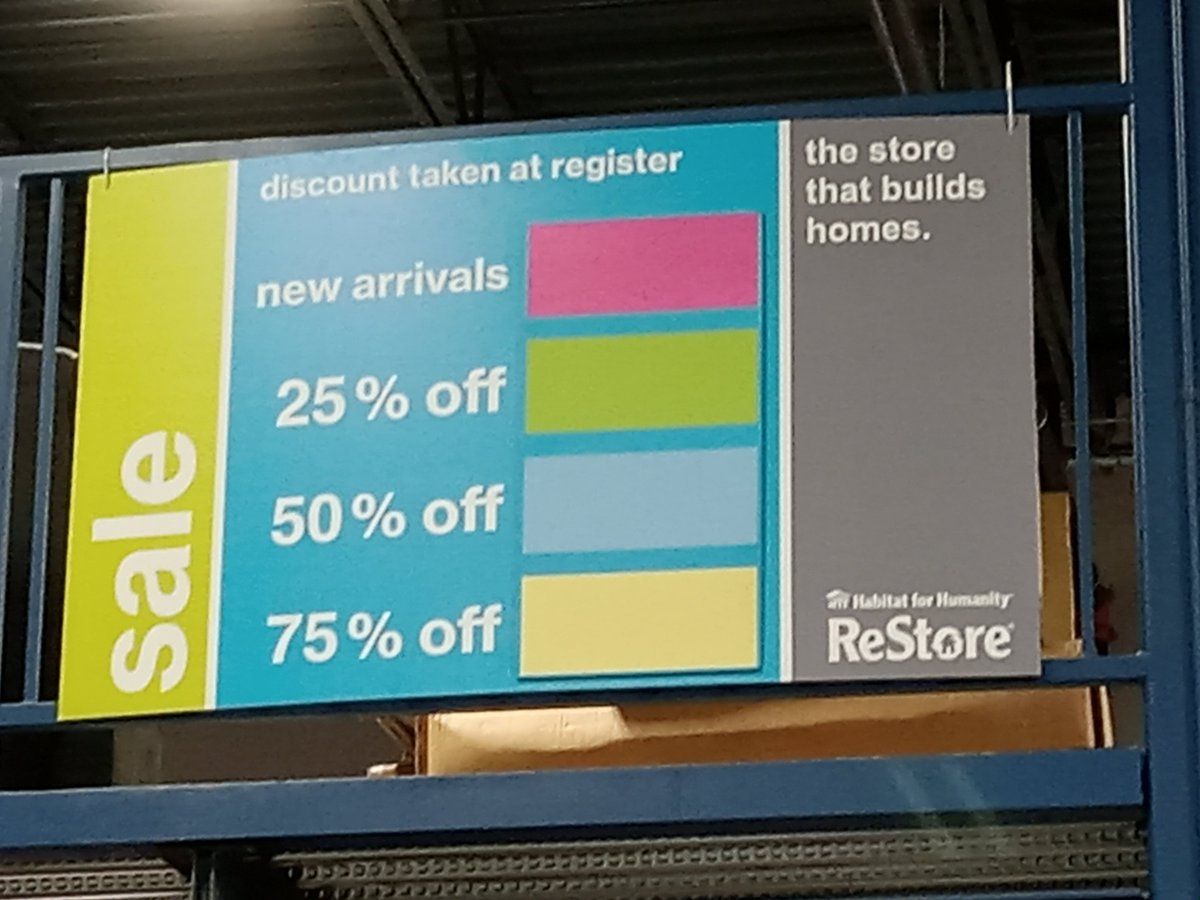 pphabitat's tweet photo. August means new tag sale at our ReStores! Yellow tags are 75% off all month, blue tags 50% off, green tags 25% off. Your donations, volunteer hours, &amp; purchases help fund affordable homeownership in El Paso County &amp; internationally! #coloradospringsthrift #shopwithapurpose https://t.co/8mN54mb837