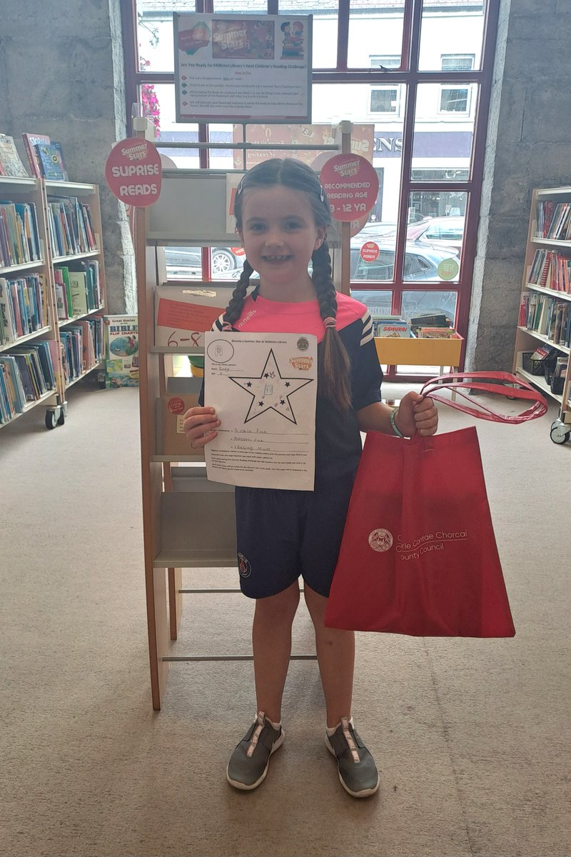 corkcolibrary's tweet photo. Congratulations to Emily, #MidletonLibrary Star of the Week!
Well done Emily, we hope you’re enjoying the reading.
Don’t forget there is still time to join the Summer Stars challenge this summer and at #MidletonLibrary we have a surprise read waiting for you! https://t.co/v56SCMyyIY