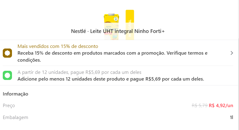 BlogMYLE's tweet image. Queria entender a logica da promoção do @atacadao_sa. Comprando 1 litro de leite eu pago R$ 4,92. Mas se eu comprar + de 12 l vou pagar R$ 5,69 por litro? Gente, to fazendo a compra no @CornershopBra  alguém do  #Atacadão e/ou  @carrefourbrasil consegue desvendar esse mistério?