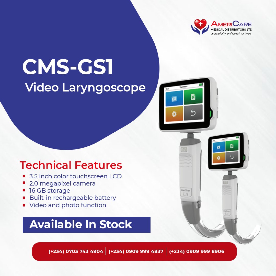 americaremedic's tweet photo. The CMS-GS1 Video laryngoscope is an advanced laryngoscopy system that displays anatomical structures on an LCD screen by magnifying them in much more detail, without disturbing the image quality and color, beyond visual inspection. 

South Korea | Abdullahi Ganduje | Snake | https://t.co/wZ9OH5Ryvb