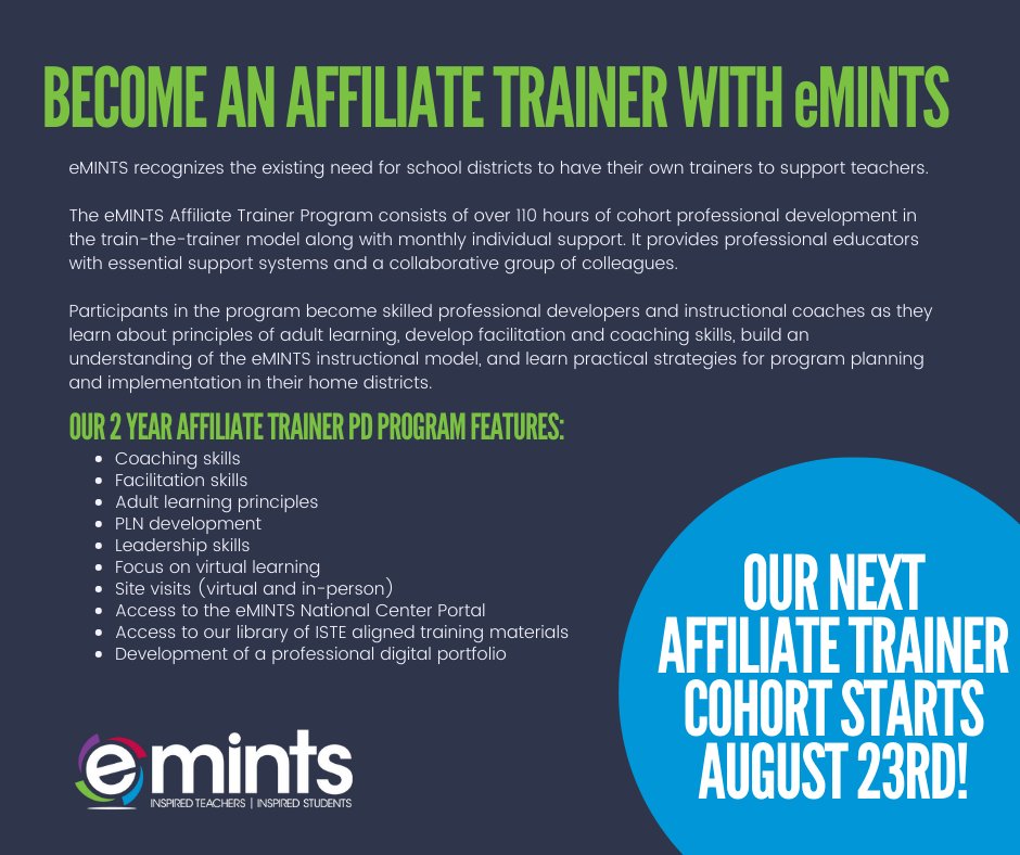 We are now recruiting for our next Affiliate Trainer cohort. If your school would benefit from a highly-trained facilitator this opportunity is just for you! Sign up today! Our next cohort starts August 23rd: bit.ly/emintsAT