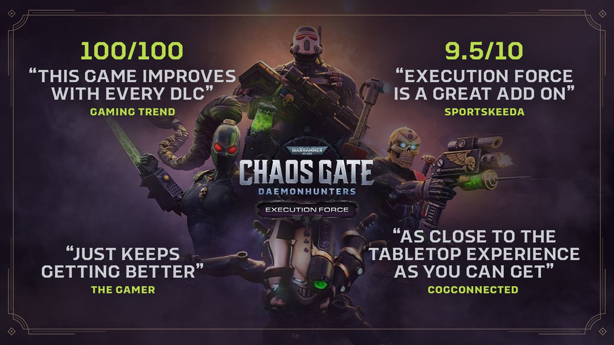 ChaosGate's tweet photo. The critics have passed judgment.
Thanks for playing #ExecutionForce!
π Buy Now: https://t.co/Hpkb0MqbnL https://t.co/C1t43hkYzE