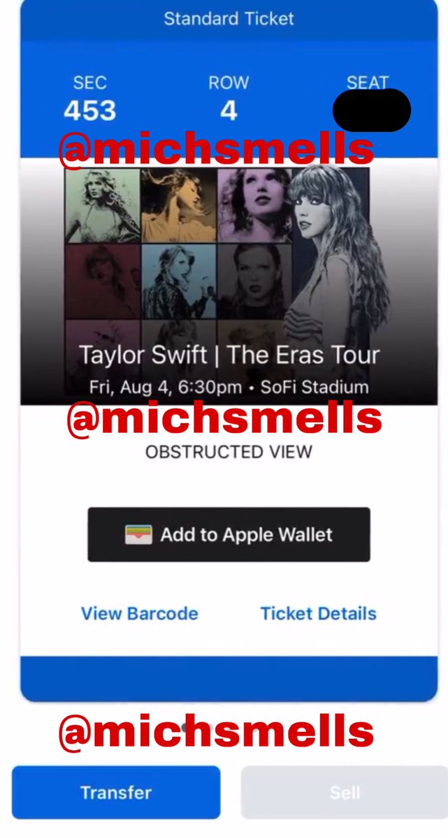 ErasTourResell's tweet photo. Selling TWO (2) OBSTRUCTED VIEW UPPER BOWL tickets to the show in Inglewood at SoFi Stadium on 8/4 TOMORROW
💌 Selling for $140 TOTAL
💌 DM @michsmells if interested
(tickets and price have been verified) 
💌 ONLY USE PAYPAL G&amp;S‼️

🏷 Eras Tour, Taylor Swift https://t.co/8Dwme8GwOu