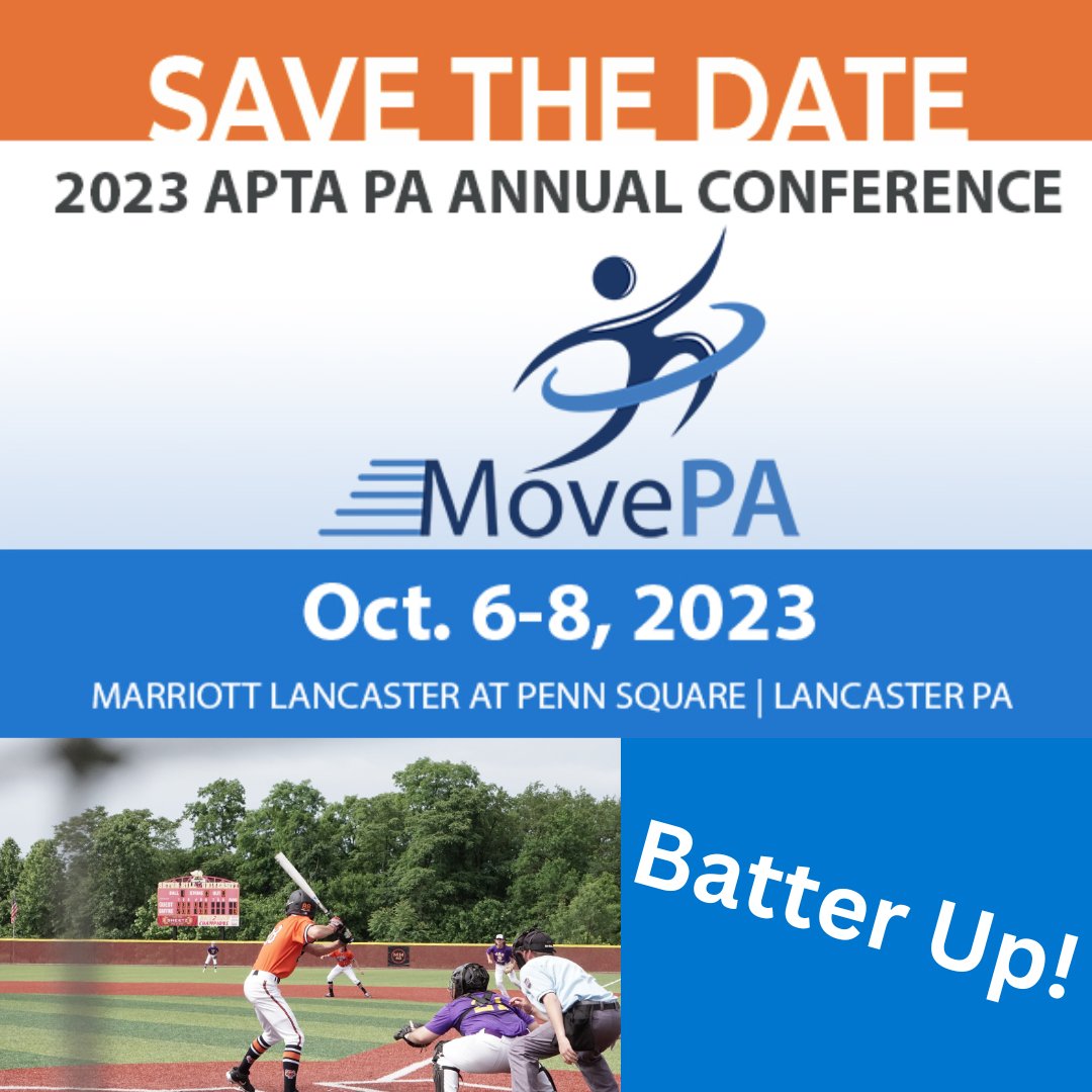 APTA_PA's tweet photo. Batter Up - APTA PA Conference Registration is Now Open! Join us on Oct. 6-8 in Lancaster, PA for exciting education sessions, networking, and more! Don't miss this fantastic lineup! Check out the schedule on the APTA PA website. #APTA #MovePA
Register: https://t.co/HzBTbtFfmw https://t.co/N9jbsI29zO