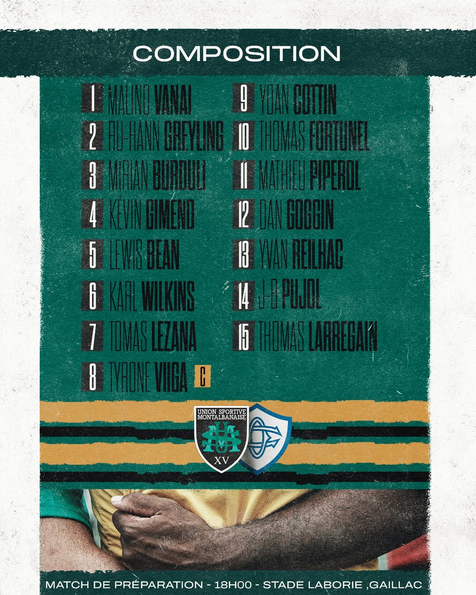 UsmSapiacRugby's tweet photo. 𝗟𝗲𝘀 𝗖𝗼𝗺𝗽𝗼𝘀 ♟

Découvrez les 28 joueurs qui affronteront demain le @CastresRugby  pour le second match de préparation ! 🏟   

📅 4/08
⌚️18H00  
🏟 Stade Laborie à Gaillac
🆚 @CastresRugby 

#AllezSapiac #COUSM #LaCompo https://t.co/LHBSyvcymk