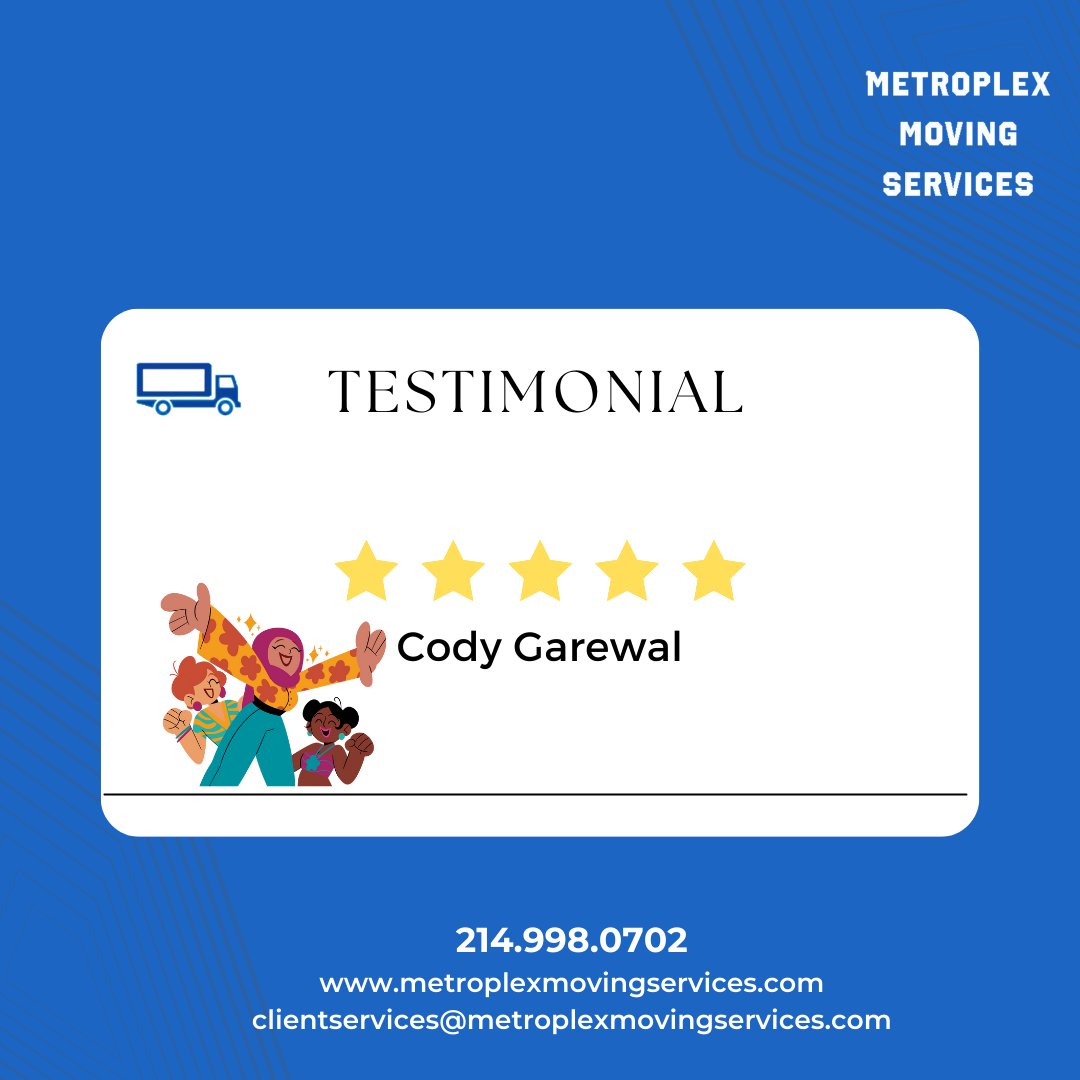MetroplexMoving's tweet photo. Thank you Cody Grewal for the glowing 5-star rating! Sometimes, an awesome rating is worth a thousand words.

🌐https://t.co/17CBBifAuf
📞214.9980702

#dfw #dallas #Plano #arlington #fortworth
#flowermound #TimeSavingMove #ProfessionalMovers
#DallasTX #MovingMadeEasy #HireExperts https://t.co/na9y01srhV
