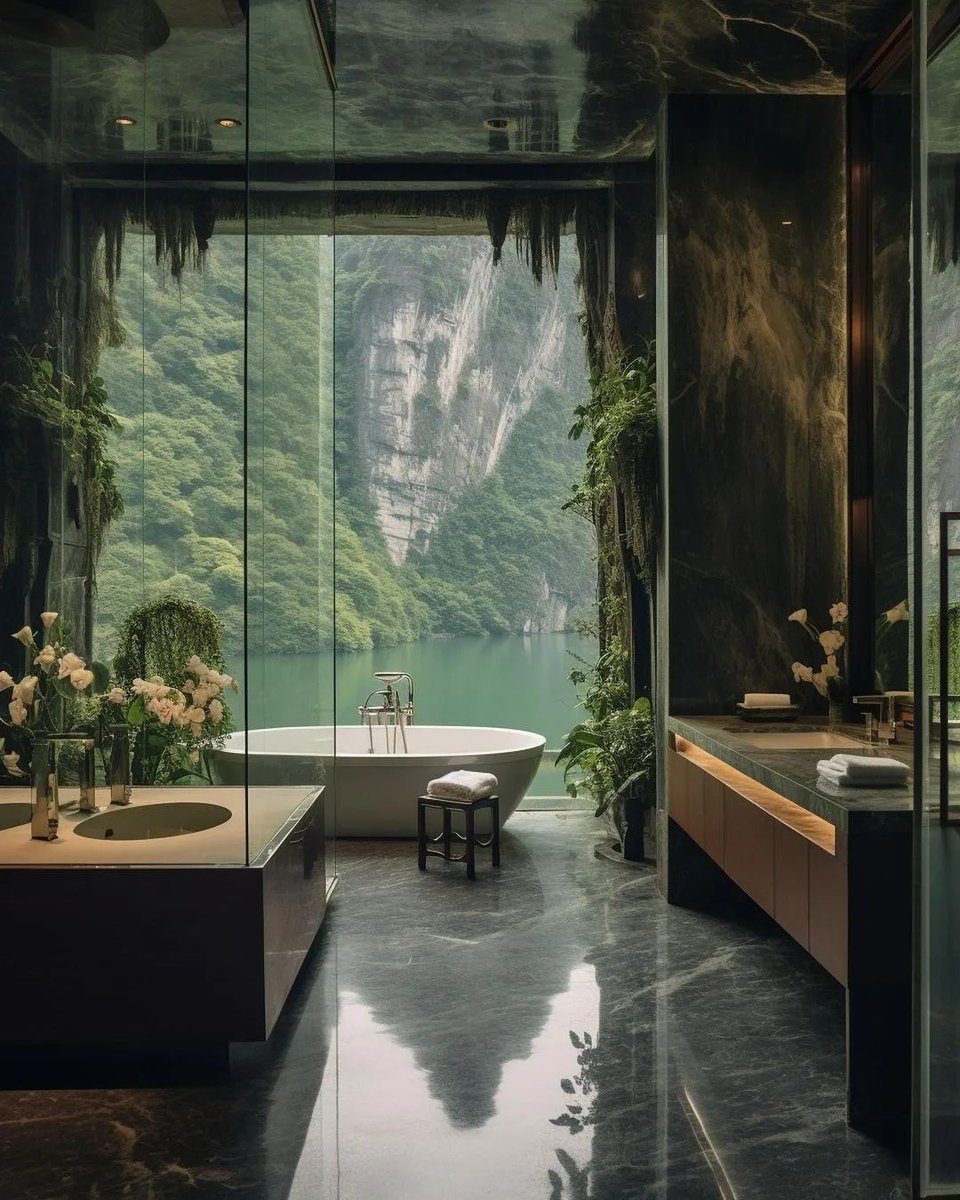 Interiorhunt11's tweet photo. Jungle bathroom https://t.co/FjBg0agR3w