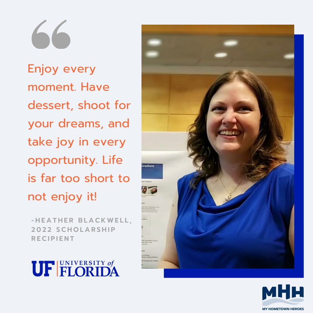 MyHHInc's tweet photo. 👏to scholarship recipient Heather Blackwell! Heather is a Leukemia survivor studying biomedical engineering at the UF. She hopes to lead a cancer research lab. 

Outside of class, Heather loves baking, cooking, and doing puzzles with her daughter.

Congrats, Heather!🏆#survivor https://t.co/MqX73v4rzU