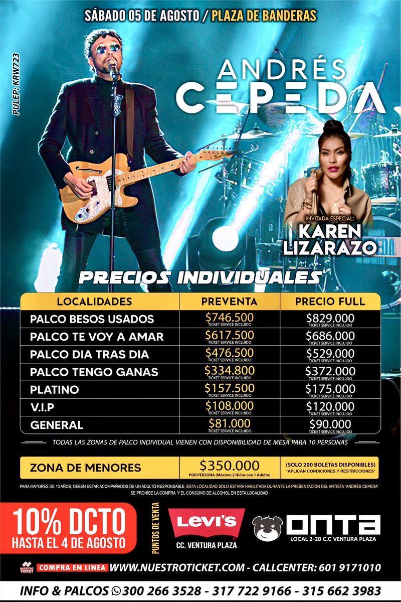 UVASEX's tweet image. Boletería para el Concierto de Andrés Cepeda en Cúcuta.