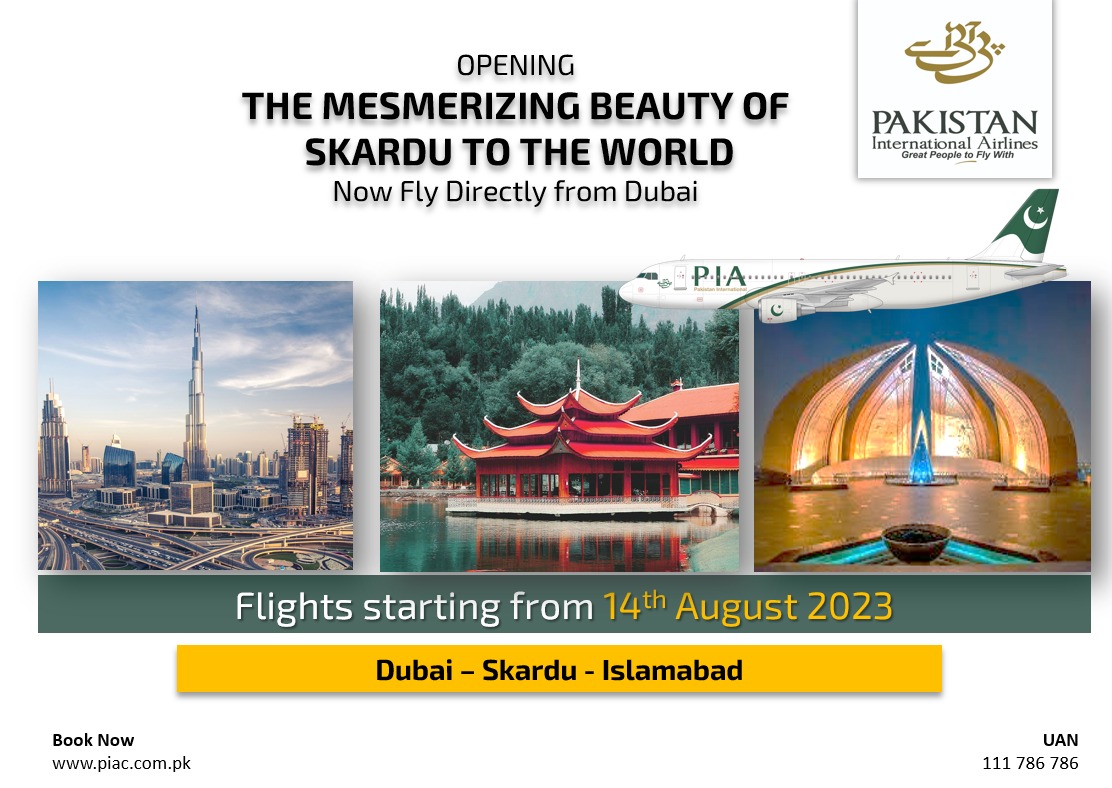 The dream is becoming a reality! #PIA is proud to open #Skardu to the world! Join us on the historic first ever int'l flight to the heavenly city, this Independence Day #14thAug, 2023. To secure your bookings please dial 111 786 786 or visit piac.com.pk
