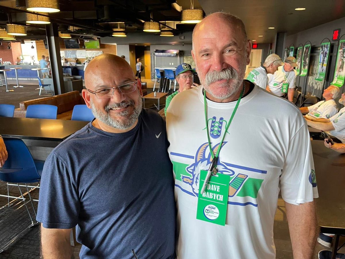 Dave Babych along with Hartford Yard Goats’ asst GM Dean Zappalorti at the recent Whalers Reunion in Hartford. Dean and the Yard Goats have done a tremendous job in helping to keep the Whalers spirit alive in Hartford. @GoYardGoats