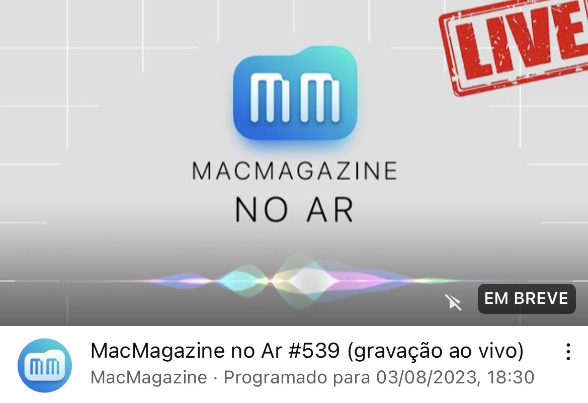 dalva_veronica's tweet photo. Hoje teremos gravação ao vivo de mais uma edição do MacMagazine No Ar, podcast do @MacMagazine no YouTube.

Não percam! 😉

🗓: 3 de Agosto 
⏰: 18h30 (horário de Brasília)
📺: YouTube MacMagazine

Aproveitem e se inscrevam no canal!

#MacMagazine #MacMagazineNoAr #Podcast https://t.co/roPEzbM7PO