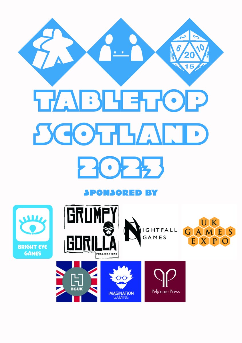 Behold! The Tabletop Scotland 2023 Convention Programme is now live!
Print copies will be available at the convention.
Click on the button on our website to read it: tabletopscotland.co.uk 
#TTS2023 #TTRPGs #RPGs #DnD5e #Pathfinder #RPGLifeUK #BoardGames #Crokinole