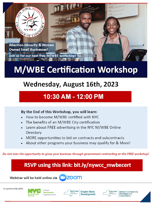 NYWomensChamber's tweet photo. Attention to all minority and women-owned small businesses! We've got some exciting news for you. Our FIRST workshop of the 3-part MWBE series is kicking off this month, and you definitely don't want to miss it!

RSVP: https://t.co/6LQAfejHJF https://t.co/5TYgR8XXrA