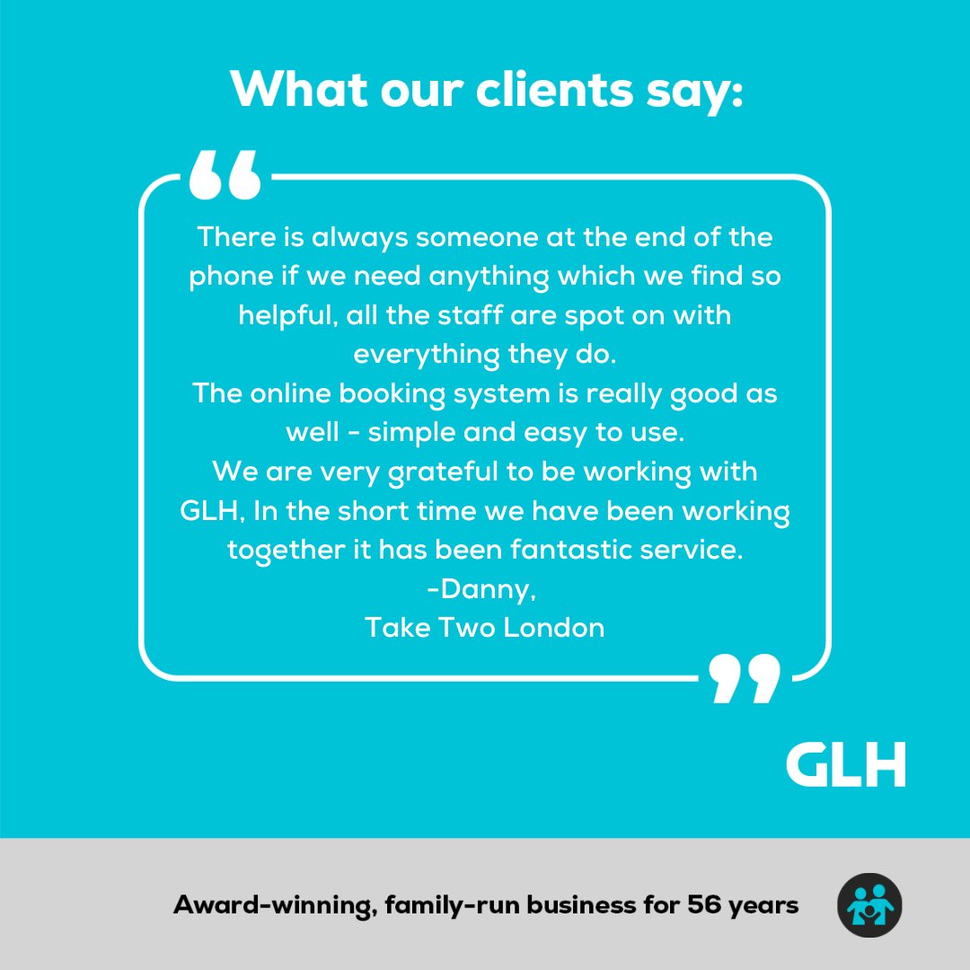 #TestimonialThursday
A huge THANK YOU to Danny from @TakeTwoLondon for the wonderful feedback! 🌟

Thank you for choosing GLH as your trusted courier service! 👏 
#GLH #Feedback #Testimonial