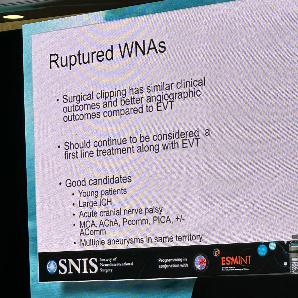 JNIS_BMJ's tweet photo. @jmascite reviewing the role of microsurgical clipping in wide-neck aneurysms #SNIS2023 @JNIS_BMJ @SNISinfo @fcalbuquerque51 @ducruetaf @DrAltschul @MattAmansMD @DanniDiestro @aurora_cruz @MattFusco_MD @cvsection  @esmintsociety @aggiemarie93 @svinsociety https://t.co/TwoIYbfXaU