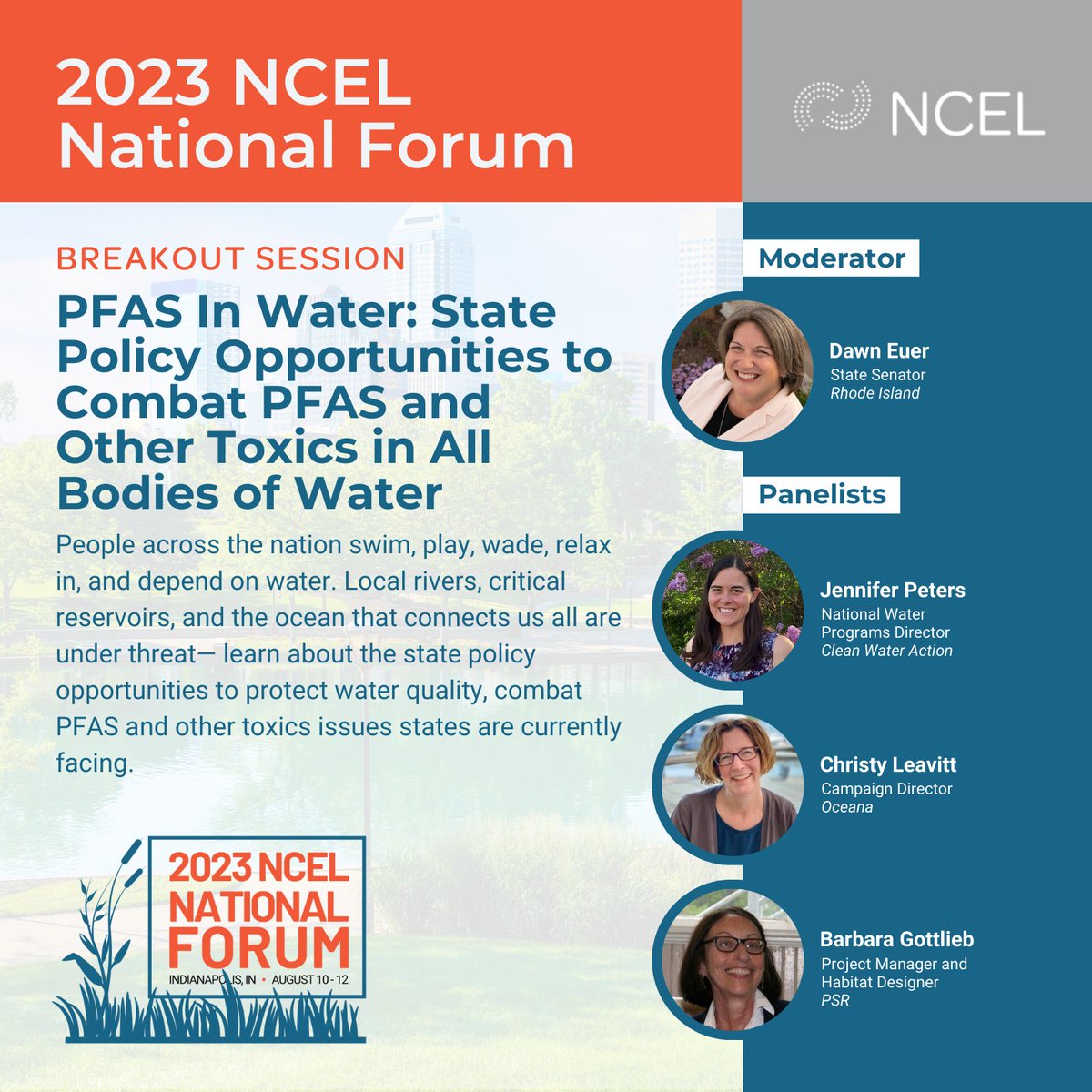 We will hear from <a href="/earthavenger/">Jennifer Peters 🌎⚡️</a>, <a href="/DCChristy/">Christy Leavitt</a>, <a href="/BarbGottliebPSR/">Barbara Gottlieb</a>, and <a href="/DawnEuer/">dawneuer.bsky.social</a> how states are stepping up and forwarding solutions that protect their communities from PFAS and move toward safer and more sustainable chemicals and materials. #NCEL2023