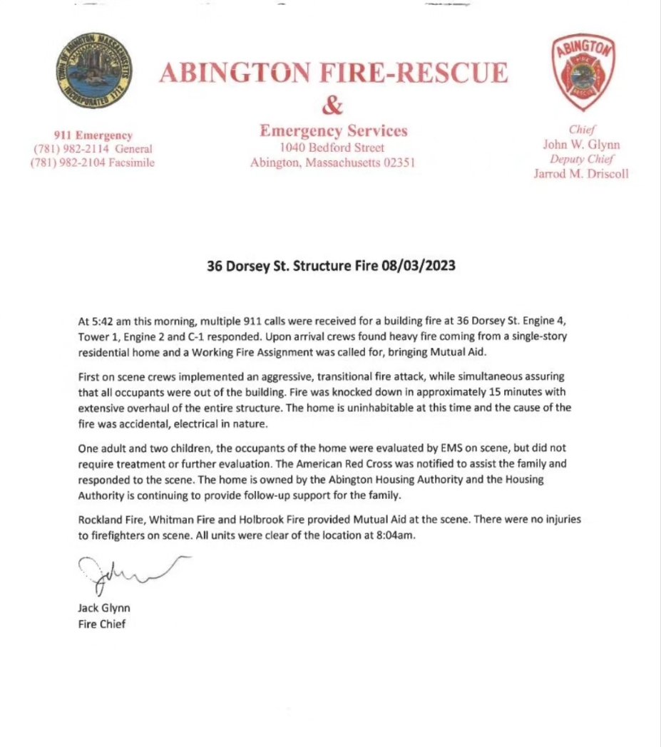 🚨A Message From the Chief of Department 🚨

Re: Press Release
Date: 3 August 2023
Incident: Structure Fire