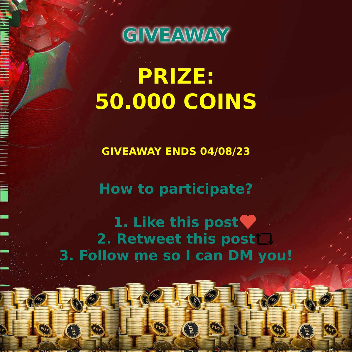EAFCitizen's tweet photo. LAST DAY HURRY UP!!!

50.000 COINS GIVEAWAY💸🎉

How to participate?

1. Like this post❤️
2. Retweet this post🔁
3. Follow me so I can DM you✅

Good luck🍀

#fifa #giveaway #giveaways #fifa23 #fifaultimateam #fifaultimateteam https://t.co/OW5V7nyM4s